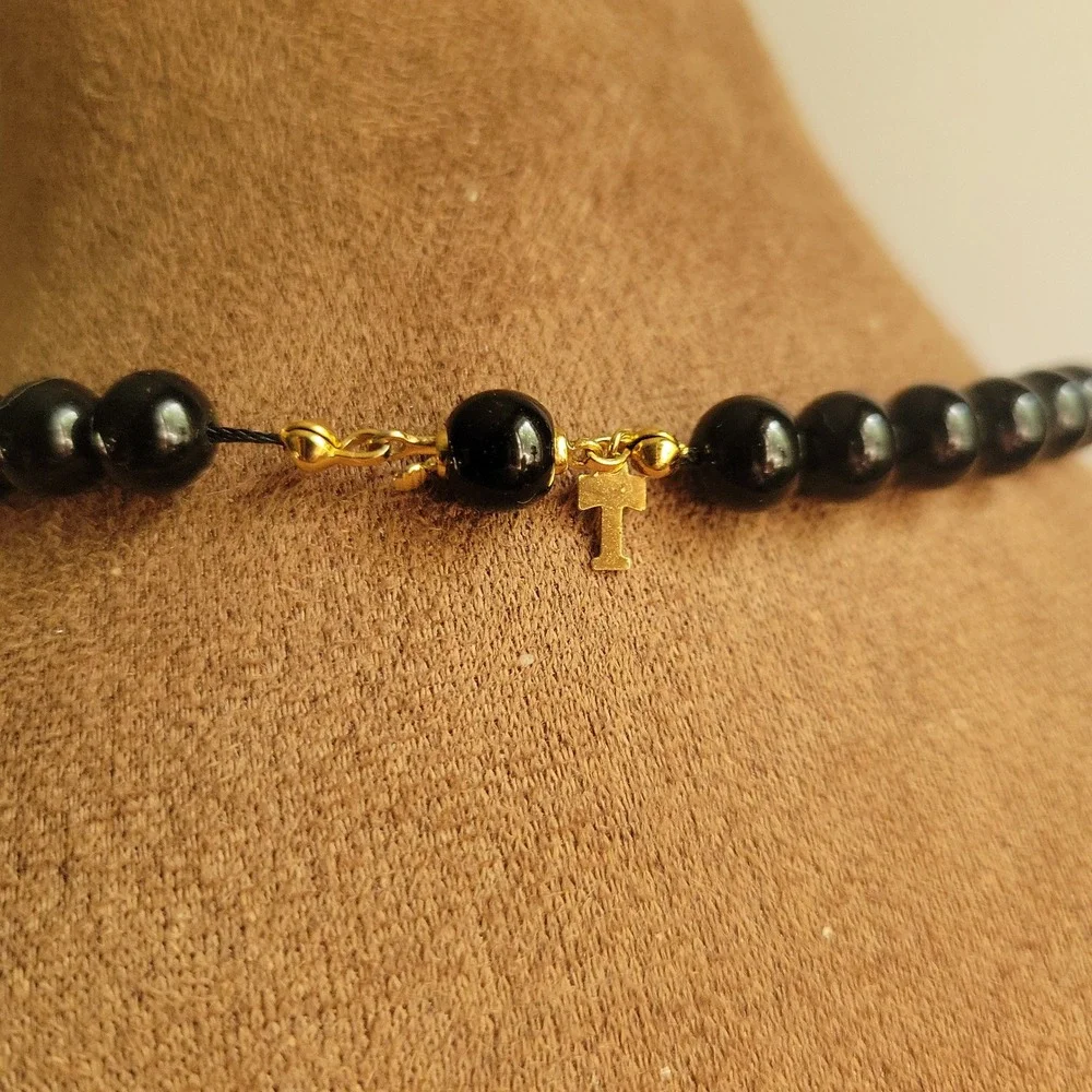Vintage Trifari Black Gold Tone Beaded Opera Length Necklace 30